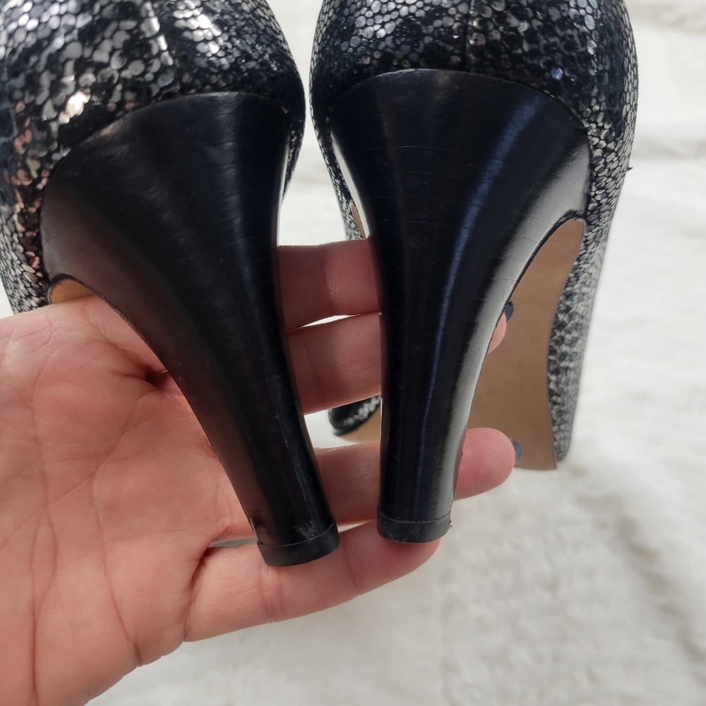 Cole Haan Metallic Python Print Peep Toe Heels - image 6
